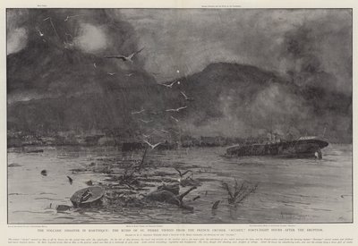 De Vulkanische Ramp in Martinique, de Ruïnes van St Pierre gezien vanaf de Franse Kruiser Suchet, achtenveertig uur na de Uitbarsting door Henry Charles Seppings Wright