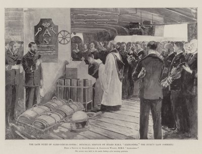 De overleden hertog van Saksen-Coburg-Gotha, herdenkingsdienst aan boord van HMS Alexandra, het laatste commando van de hertog door Henry Charles Seppings Wright