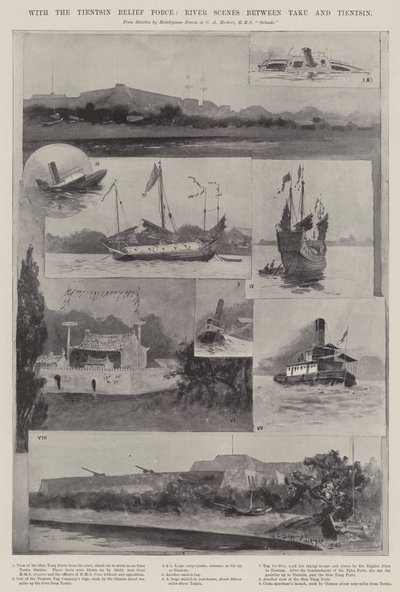 Met de Tientsin Relief Force, Rivierscènes tussen Taku en Tientsin door Henry Charles Seppings Wright