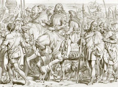 Hereward betreedt het gewijde fort van St Bertin (gravure) door Henry Courtney (after) Selous