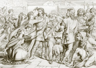 Hoe Hereward de beer doodde (gravure) door Henry Courtney (after) Selous