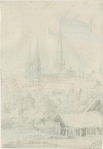 Lichfield Kathedraal - Zuidwestaanzicht door Henry Curzon Allport