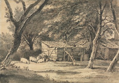 Boerderij met Varkens die Voedsel Zoeken door Henry Edridge