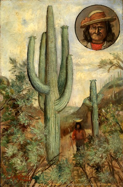 Cactuslandschap met portret van Geronimo, 1886-1909 door Henry H. Cross