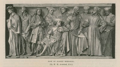 Beelden aan de voet van het Albert Memorial door Henry Hugh Armstead