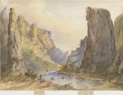 Dovedale - landschap: aquarel schilderij, 1844 door Henry James Noyes