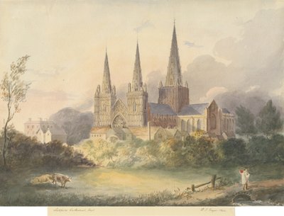 Lichfield Kathedraal - West Uitzicht door Henry James Noyes