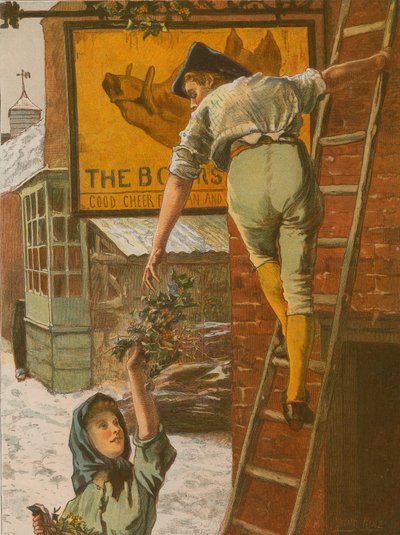 Kerstmorgen - Het Uithangbord Versieren door Henry John Yeend King