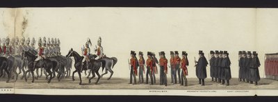 Deel van het panoramische uitzicht op de volledige begrafenisstoet van Arthur, hertog van Wellington door Henry Jr and Sala Alken