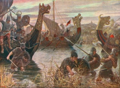 Een Deense inval (kleurenlitho) door Henry Justice Ford