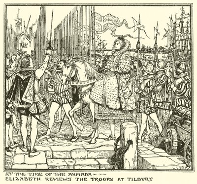 Ten Tijde van de Armada. Elizabeth Inspecteert de Troepen bij Tilbury door Henry Justice Ford