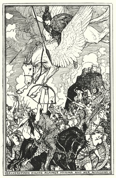 Bellerophon vecht tegen Myrina en haar Amazonen door Henry Justice Ford