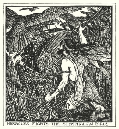 Heracles vecht tegen de Stymphalische vogels (litho) door Henry Justice Ford