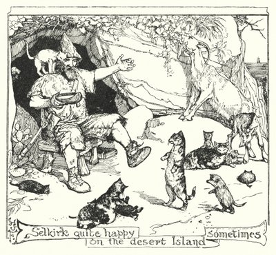 Selkirk soms heel gelukkig op het onbewoonde eiland door Henry Justice Ford