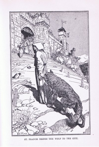 Sint Franciscus brengt de wolf naar de stad, 1912 door Henry Justice Ford
