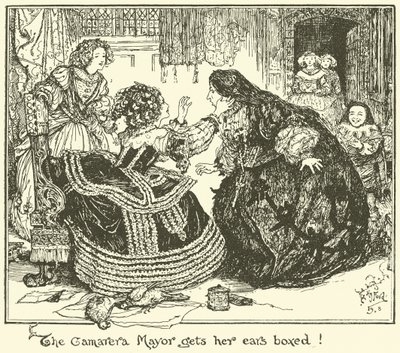De Camarera Mayor krijgt een oorvijg! (gravure) door Henry Justice Ford