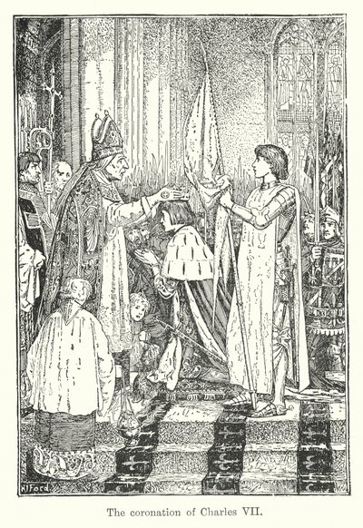 De kroning van Karel VII (litho) door Henry Justice Ford