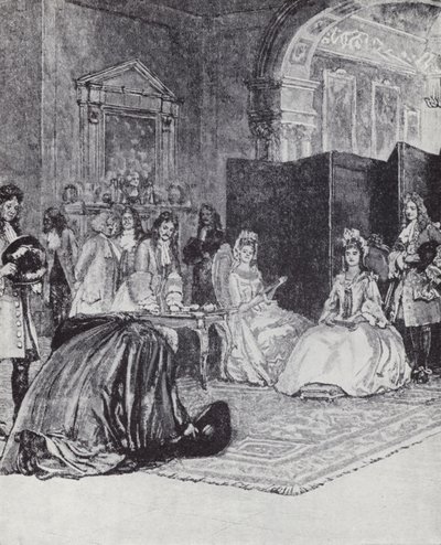 Bisschop Burnet kondigt de troonsbestijging van koningin Anne aan door Henry Marriott (after) Paget