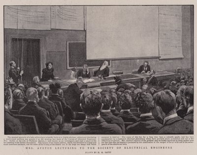 Mevrouw Ayrton geeft een lezing aan de Society of Electrical Engineers door Henry Marriott Paget
