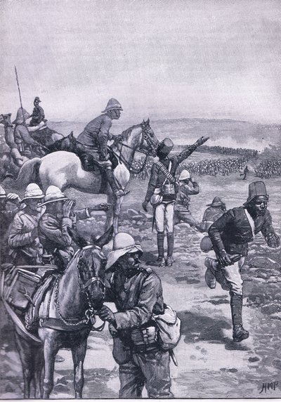 De Slag bij Omdurman: MacDonalds Brigade weerstaat de aanval van de Dervish, illustratie uit Cassells Geschiedenis van Engeland, 1900s door Henry Marriott Paget