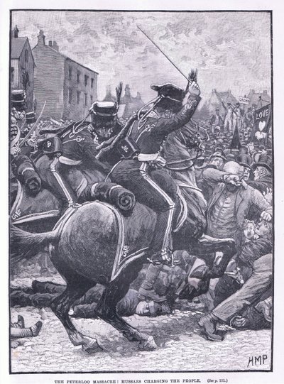 Het Peterloo-bloedbad: Huzaren die de mensen aanvallen AD 1819 door Henry Marriott Paget