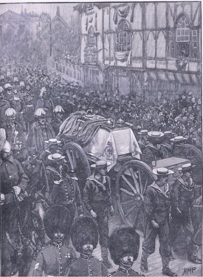 De begrafenis van de Koningin, de laatste fase, illustratie uit Cassells Geschiedenis van Engeland, 1900s door Henry Marriott Paget