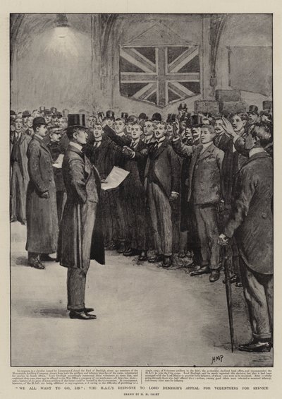 We willen allemaal gaan, meneer, de reactie van de HAC op het beroep van Lord Denbigh voor vrijwilligers voor dienst door Henry Marriott Paget