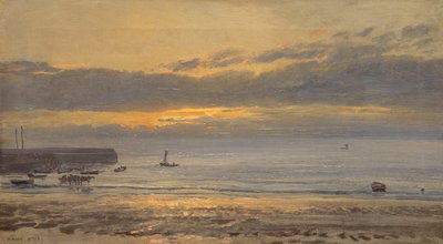 Voor zonsopgang, Scarborough - Laag water, 1878 door Henry Moore