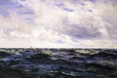 Zeegezicht, met een boei aan de linkerkant, en een kotter in het midden van een race aan de rechterkant, beide op grote afstand door Henry Moore