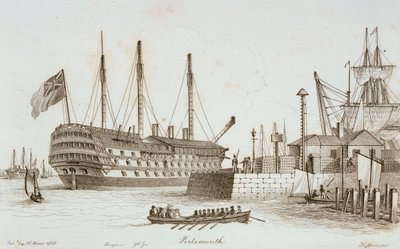 Schetsen van schepen in de haven van Portsmouth door Henry Moses