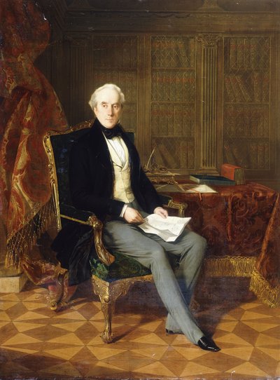 Portret van Henry Pelham-Clinton, K.G., 4e Hertog van Newcastle, met een document, in zijn studeerkamer, 1850 door Henry Nelson ONeil