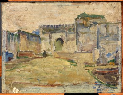Straatbeeld, Tanger (gekanteelde architectuur) door Henry Ossawa Tanner