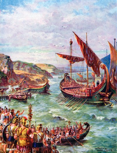 Vertrek van de Romeinen uit Groot-Brittannië na de plundering van Rome in 410 AD door Henry Payne
