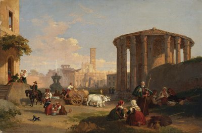 De Tempel van Vesta, de Piazza di Bocca di Verita door Henry Penry Williams
