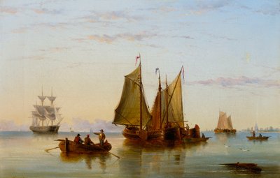 Vissersboten en andere vaartuigen op de Schelde bij Rotterdam, 1852 door Henry Redmore