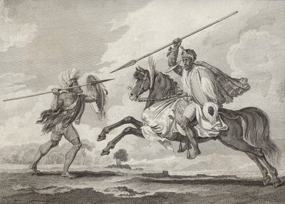 Fit Aurari Zogo die een voetsoldaat aanvalt, Ethiopië door Henry Salt