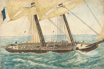 De Portugese slavenhandelaar Diligenté gevangen door H.M. Sloop Pearl met 600 slaven aan boord door Henry Samuel Hawker