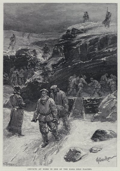Gevangenen aan het Werk in een van de Kara Goudmijnen door Henry Sandham