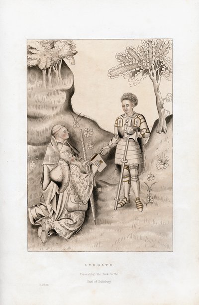 Lydgate presenteert zijn boek aan de Graaf van Salisbury, 1426 door Henry Shaw