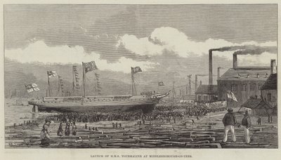 Te water laten van HMS Tourmaline in Middlesborough-on-Tees door Henry Spernon Tozer