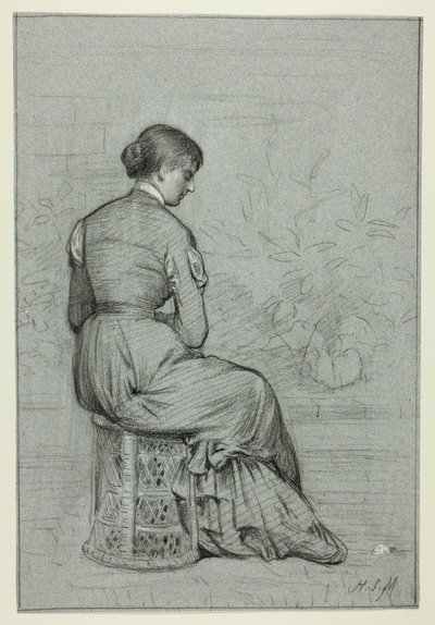 Vrouw zittend op een tabouret door Henry Stacy Marks