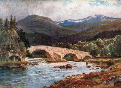 Old Mar Bridge en Lochnagar, Aberdeenshire (kleurenlitho) door Henry Sutton Palmer