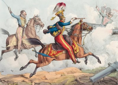 Een cavaleriecharge in een 19e-eeuwse slag door Henry Thomas (after) Alken