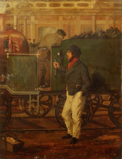 Een machinist bij een locomotief door Henry Thomas Alken