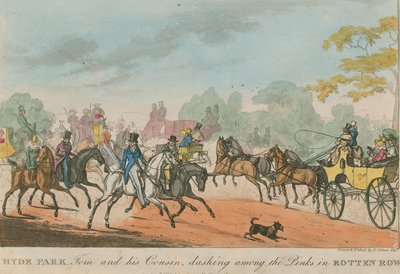 Hyde Park, Londen, Tom en zijn neef die tussen de anjers in Rotten Row rennen door Henry Thomas Alken