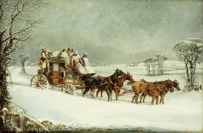 De York naar Londen Koninklijke Postkoets op de Open Weg in de Winter door Henry Thomas Alken