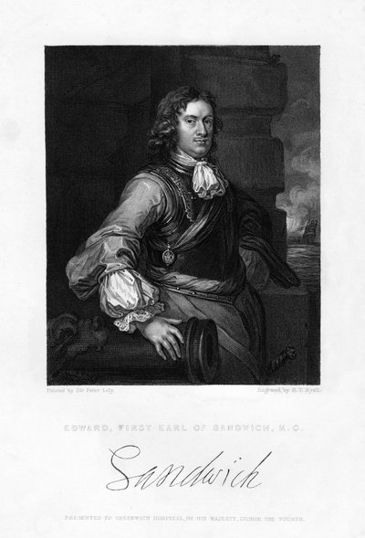 Edward Montagu, 1e Graaf van Sandwich, Engelse marineofficier, 19e eeuw door Henry Thomas Ryall