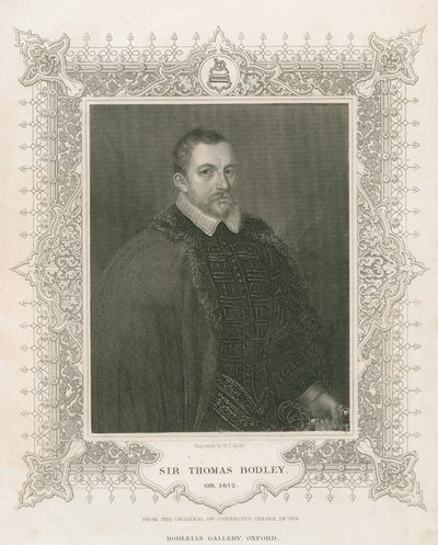 Portret van Sir Thomas Bodley (1545-1613) (gravure) door Henry Thomas Ryall