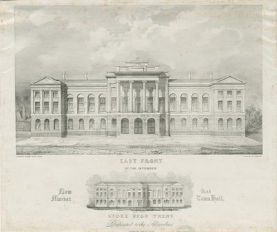 Stoke-upon-Trent - Voorgenomen Nieuwe Markt en Stadhuis: Lithografie, nd [c 1834] door Henry Ward