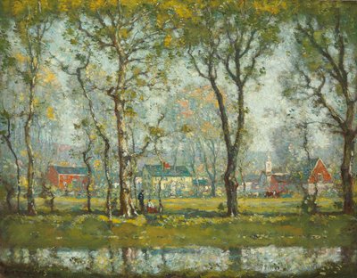 Dorp in New England door Henry Ward Ranger